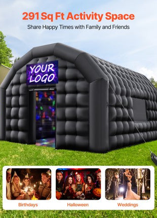 Inflatable Nightclub, 17.72 x 16.4 x 13.9 ft Inflatable Party Tent with 680W Blower & Sandbag, Ventilated Blow up Night Club with 2 Windows, Air Cube House for Event Birthday Wedding Party