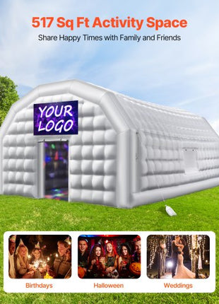 Inflatable Nightclub, 26.2 x 19.7 x 13.1 ft Inflatable Party Tent with 1100W Blower & Sandbag, Blow up Night Club with 2 Windows, Air Cube House for Event Birthday Wedding Party, White