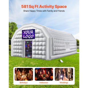 Inflatable Nightclub, 29.5 x 19.7 x 13.1 ft Inflatable Party Tent with 1100W Blower & Sandbag, Blow up Night Club with 2 Windows, Air Cube House for Event Birthday Wedding Party, White