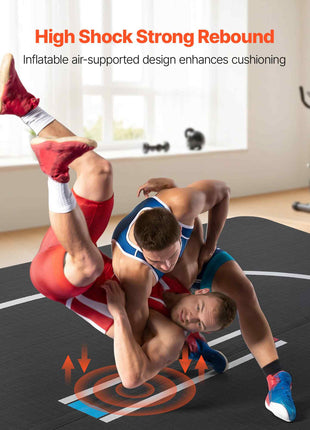 13x13 ft Wrestling Mat Inflatable, Martial Arts Thick Mat for Home Gym Exercise, PVC Foldable Training Mats with Circles and 600W Air Pump, for Gymnastics, Tatami, Jiu Jitsu BJJ MMA Judo, Black