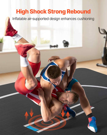 13x13 ft Wrestling Mat Inflatable, Martial Arts Thick Mat for Home Gym Exercise, PVC Foldable Training Mats with Circles and 600W Air Pump, for Gymnastics, Tatami, Jiu Jitsu BJJ MMA Judo, Black