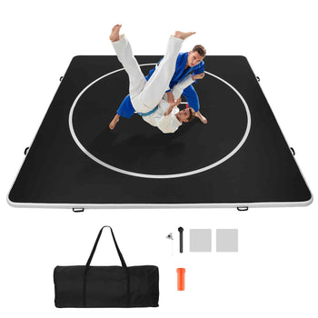 13x13 ft Wrestling Mat Inflatable, Martial Arts Thick Mat for Home Gym Exercise, PVC Foldable Training Mats with Circles and 600W Air Pump, for Gymnastics, Tatami, Jiu Jitsu BJJ MMA Judo, Black