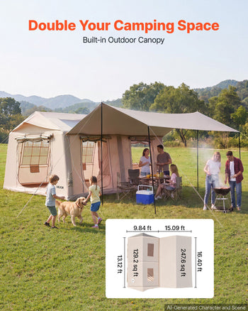 Inflatable Tent for Camping 5-8 Person Blow Up Tent with Pump Beige, for Family Outdoor Glamping, Waterproof 420D Oxford, Easy Setup Air House with Skylight, Canopy, Stove Jack & Mesh Windows