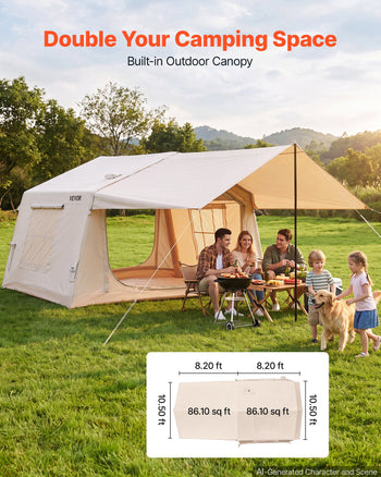 Inflatable Tent for Camping 2-4 Person Blow Up Tent with Hand Pump, for Family Outdoor Glamping, Waterproof 420D Oxford, Easy Setup Air House with Skylight, Canopy, Stove Jack & Mesh Windows