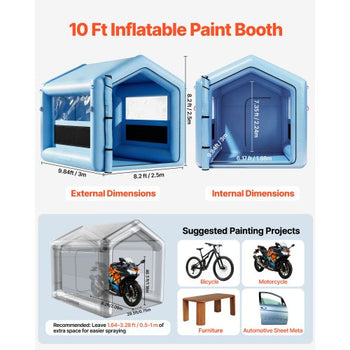 Inflatable Paint Booth, 9.84 x 8.2 x 8.2 ft, Inflatable Spray Booth with 550W Powerful Blower and Air Filter System, Triangular Roof, for Painting Bicycle, Motorcycle, Automotive Sheet Metal