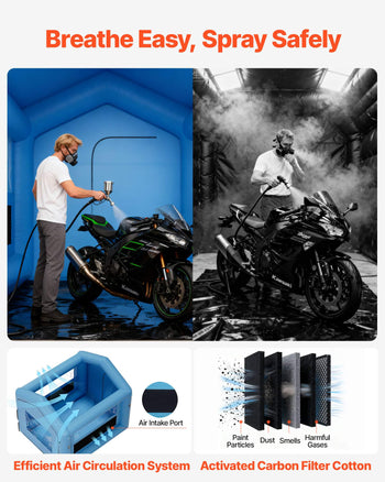 Inflatable Paint Booth, 9.84 x 8.2 x 8.2 ft, Inflatable Spray Booth with 550W Powerful Blower and Air Filter System, Triangular Roof, for Painting Bicycle, Motorcycle, Automotive Sheet Metal