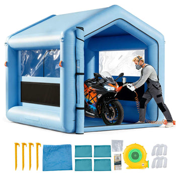Inflatable Paint Booth, 9.84 x 8.2 x 8.2 ft, Inflatable Spray Booth with 550W Powerful Blower and Air Filter System, Triangular Roof, for Painting Bicycle, Motorcycle, Automotive Sheet Metal