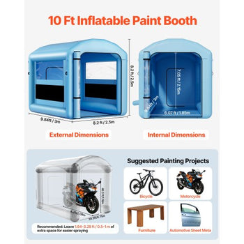 Inflatable Paint Booth, 9.84 x 8.2 x 8.2 ft, Inflatable Spray Booth with 550W Powerful Blower and Air Filter System, Round Roof with Light Hook, for Painting Bicycle, Motorcycle, and Furniture