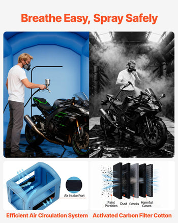 Inflatable Paint Booth, 9.84 x 8.2 x 8.2 ft, Inflatable Spray Booth with 550W Powerful Blower and Air Filter System, Round Roof with Light Hook, for Painting Bicycle, Motorcycle, and Furniture