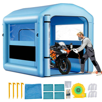 Inflatable Paint Booth, 9.84 x 8.2 x 8.2 ft, Inflatable Spray Booth with 550W Powerful Blower and Air Filter System, Round Roof with Light Hook, for Painting Bicycle, Motorcycle, and Furniture