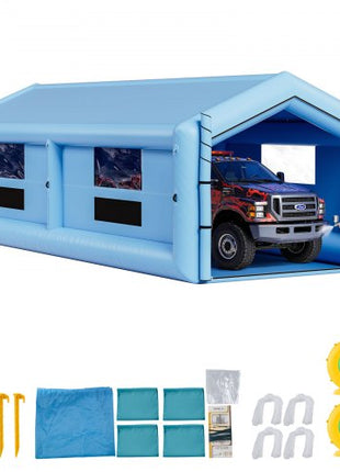 Inflatable Paint Booth, 39.37 x 16.40 x 13.12 ft, Inflatable Spray Booth with 950W+1100W Blowers, Air Filter System, Triangular Roof, for Painting Car, Truck, Furniture, Automotive Sheet Metal