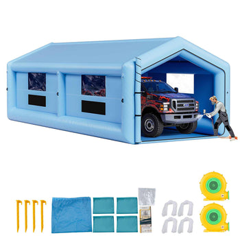 Inflatable Paint Booth, 39.37 x 16.40 x 13.12 ft, Inflatable Spray Booth with 950W+1100W Blowers, Air Filter System, Triangular Roof, for Painting Car, Truck, Furniture, Automotive Sheet Metal