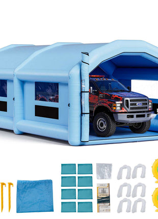 Inflatable Paint Booth, 32.81 x 19.69 x 13.12 ft, Inflatable Spray Booth with 950W and 1100W Blowers and Air Filter System, Round Roof, for Painting Car, Truck, Furniture, Automotive Sheet Metal