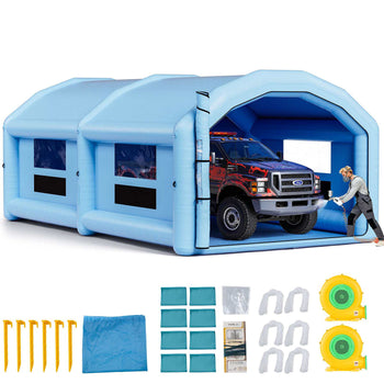 Inflatable Paint Booth, 32.81 x 19.69 x 13.12 ft, Inflatable Spray Booth with 950W and 1100W Blowers and Air Filter System, Round Roof, for Painting Car, Truck, Furniture, Automotive Sheet Metal