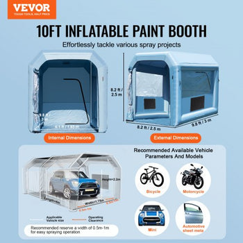 Inflatable Paint Booth, 9.8 x 8.2 x 8.2 ft Inflatable Spray Booth, with 550W Powerful Blower and Air Filter System, Portable Car Paint Booth for Motorcycle, Bicycle, Small Furniture Painting