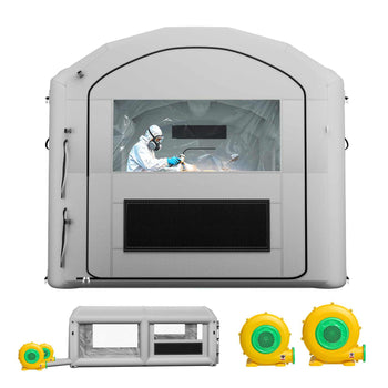 Inflatable Paint Booth, 20 x 10 x 8 ft, Portable Spray Booth with 480W+750W Blowers and Large Filter Cotton, Arched Roof Blow Up Painting Tent for ATV, Motorcycle, and Medium Furniture, Gray