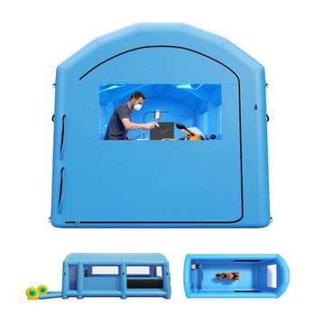 Inflatable Paint Booth, 20 x 10 x 8 ft, Portable Spray Booth with 480W+750W Blowers, Large Filter Cotton, Changing Area, Arched Roof Painting Tent for Bike, Motorcycle, and Furniture, Blue