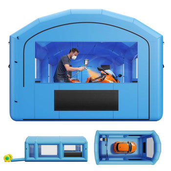 Inflatable Paint Booth, 23 x 13 x 9 ft, Portable Spray Booth with 480W+750W Blowers, Large Filter Cotton, Changing Area, Arched Roof Painting Tent for ATV, Motorcycle, Medium Furniture, Blue
