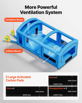 Inflatable Paint Booth, 30 x 16 x 12 ft, Portable Spray Booth with 750W+950W Blowers, Large Filter Cotton, Changing Area, Arched Roof Painting Tent for Full-Size Pickup, Small Speedboat, Blue