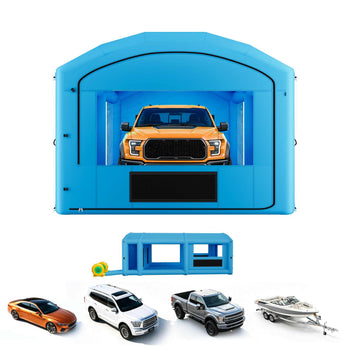 Inflatable Paint Booth, 30 x 16 x 12 ft, Portable Spray Booth with 750W+950W Blowers, Large Filter Cotton, Changing Area, Arched Roof Painting Tent for Full-Size Pickup, Small Speedboat, Blue