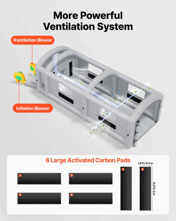 Inflatable Paint Booth, 39 x 16 x 13 ft, Portable Spray Booth with 950W+1100W Blowers, Large Filter Cotton, Changing Area, Arched Roof Painting Tent for Heavy-Duty Pickup Truck and Van, Gray