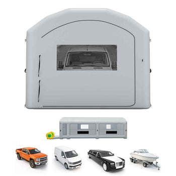 Inflatable Paint Booth, 39 x 16 x 13 ft, Portable Spray Booth with 950W+1100W Blowers, Large Filter Cotton, Changing Area, Arched Roof Painting Tent for Heavy-Duty Pickup Truck and Van, Gray