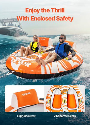Towable Tubes for Boating 2 Person, Inflatable Boat Tubes and Towables with 2 Cockpits, 340lbs Water Sport Tubes for Boat to Pull - with 840D Full Nylon Cover, Padded Grab Handles & Safety Valve