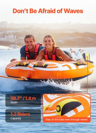 Towable Tubes for Boating, 1-2 Riders Inflatable Towable Tube for Boat to Pull, 340lbs Capacity Boat Tubes and Towables for Water Sports - with Fins, Double-Stitched Nylon Cover & Padded Handles