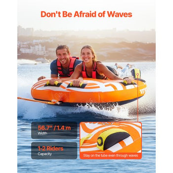 Towable Tubes for Boating, 1-2 Riders Inflatable Towable Tube for Boat to Pull, 340lbs Capacity Boat Tubes and Towables for Water Sports - with Fins, Double-Stitched Nylon Cover & Padded Handles