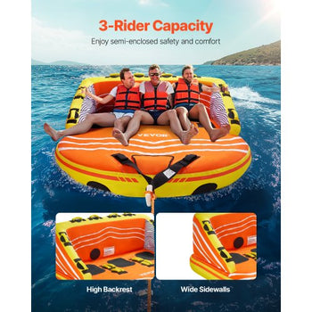 Towable Tube for Boating, 1-3 Riders Inflatable Boat Tubes and Towables, 510lbs Water Sport Towable Tube for Boat to Pull - with Full Nylon Cover, 16 Grab Handles, Dual Tow Points & Safety Valve