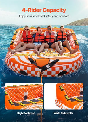 Towable Tube for Boating, 1-4 Riders Inflatable Boat Tubes and Towables, 680lbs Water Sport Towable Tube for Boat to Pull - with Full Nylon Cover, 22 Grab Handles, Dual Tow Points & Safety Valve