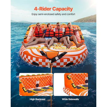 Towable Tube for Boating, 1-4 Riders Inflatable Boat Tubes and Towables, 680lbs Water Sport Towable Tube for Boat to Pull - with Full Nylon Cover, 22 Grab Handles, Dual Tow Points & Safety Valve