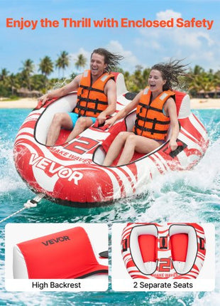 Towable Tubes for Boating, 2-Rider Inflatable Boat Tubes and Towables, 340 lbs Capacity Water Sport Tubes for Boat to Pull - with 2 Cockpits, Full Nylon Cover, Padded Grab Handles & Safety Valve