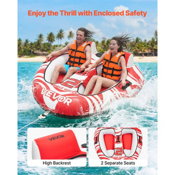 Towable Tubes for Boating, 2-Rider Inflatable Boat Tubes and Towables, 340 lbs Capacity Water Sport Tubes for Boat to Pull - with 2 Cockpits, Full Nylon Cover, Padded Grab Handles & Safety Valve