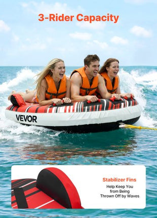 Towable Tube for Boating, 3 Riders Inflatable Boat Tubes and Towables, 510 lbs Capacity Water Sport Towable Tube for Boat to Pull - with Fins, Full Nylon Cover, Padded Handles & Safety Valve