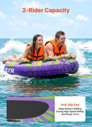 Towable Tubes for Boating, 2-Rider Inflatable Boat Tubes and Towables, 340lbs Capacity Water Sport Tube for Boat to Pull - with Anti-Slip Pad, Full Nylon Cover, Padded Handles & Safety Valve