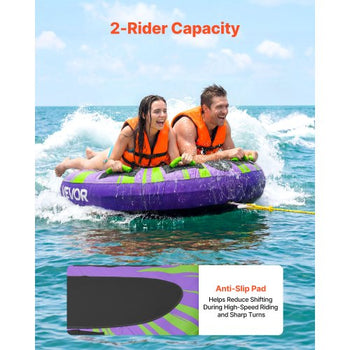 Towable Tubes for Boating, 2-Rider Inflatable Boat Tubes and Towables, 340lbs Capacity Water Sport Tube for Boat to Pull - with Anti-Slip Pad, Full Nylon Cover, Padded Handles & Safety Valve