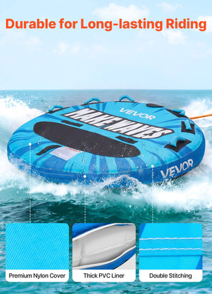 Towable Tubes for Boating, 3-Rider Inflatable Boat Tubes and Towables, 510lbs Capacity Water Sport Tube for Boat to Pull - with Anti-Slip Pad, Full Nylon Cover, Padded Handles & Safety Valve
