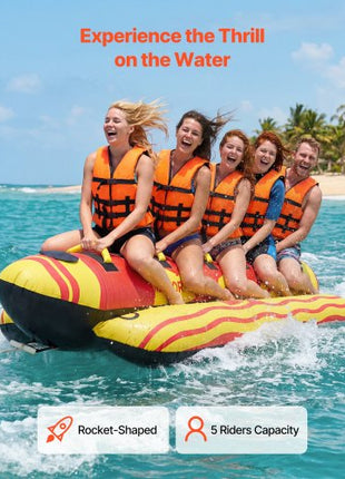 Towable Tubes for Boating, 5 Riders Inflatable Boat Tubes and Towables, 850 lbs Capacity Water Sport Tube for Boat to Pull - with Full Nylon Cover, Padded Grip Handles & Safety Valve