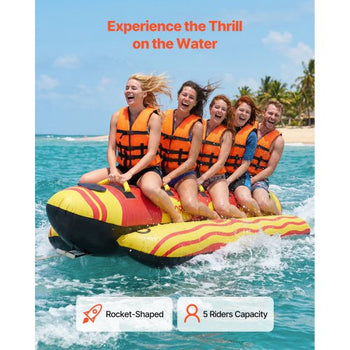 Towable Tubes for Boating, 5 Riders Inflatable Boat Tubes and Towables, 850 lbs Capacity Water Sport Tube for Boat to Pull - with Full Nylon Cover, Padded Grip Handles & Safety Valve