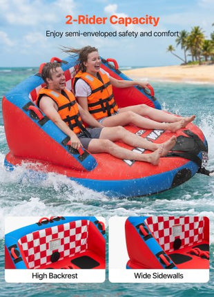 Towable Tubes for Boating, 2-Rider Inflatable Towable Tube for Boat to Pull, 340 lbs Capacity Water Sports Boating Tubes - with Full Nylon Cover, Dual Tow Points, Safety Valve & Padded Handles
