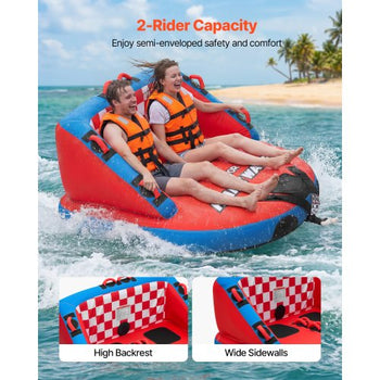 Towable Tubes for Boating, 2-Rider Inflatable Towable Tube for Boat to Pull, 340 lbs Capacity Water Sports Boating Tubes - with Full Nylon Cover, Dual Tow Points, Safety Valve & Padded Handles