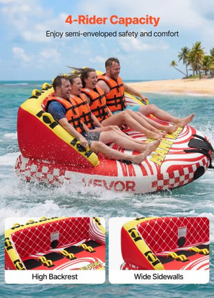 Towable Tubes for Boating, 4-Rider Inflatable Towable Tube for Boat to Pull, 680 lbs Capacity Water Sports Boating Tubes - with Full Nylon Cover, Dual Tow Points, Safety Valve & Padded Handles