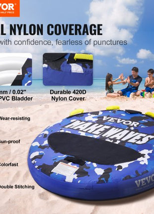 Towable Tube for Boating, 340 lbs, 1-2 Riders Inflatable Boat Tubes and Towables, 51.8" Round Water Sport Towable Tube for Boat to Pull, Full Nylon Cover, EVA Grab Handles and Speed Safety Valve