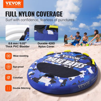Towable Tube for Boating, 340 lbs, 1-2 Riders Inflatable Boat Tubes and Towables, 51.8" Round Water Sport Towable Tube for Boat to Pull, Full Nylon Cover, EVA Grab Handles and Speed Safety Valve