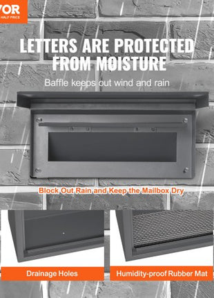 Through The Wall Drop Box, Heavy Duty Steel Through The Wall Mailbox with 2.8-7.9" 13" Combination Lock, 12.5x6.3x16.9 Mail Drop Box, Dark Gray