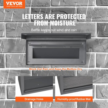 Through The Wall Drop Box, Heavy Duty Steel Through The Wall Mailbox with 2.8-7.9" 13" Combination Lock, 12.5x6.3x16.9 Mail Drop Box, Dark Gray