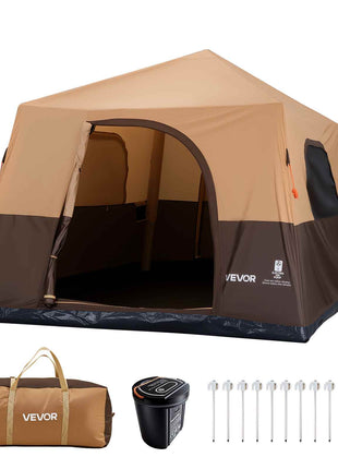 Camping Tent, 8 Person Inflatable Cabin Tent with Rechargeable Pump, TPU Air Tube & 4 Large Mesh Windows, Portable Easy Setup Waterproof with Carry Bag for Family Outdoor Camping & Hiking, Beige