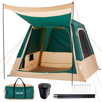 Camping Tent, 4 Person Inflatable Cabin Tent with Rechargeable Pump, TPU Air Tube & 5 Large Mesh Windows, Portable Easy Setup Waterproof with Carry Bag for Family Outdoor Camping & Hiking, Green