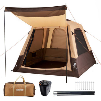 Camping Tent, 4 Person Inflatable Cabin Tent with Rechargeable Pump, TPU Air Tube & 5 Large Mesh Windows, Portable Easy Setup Waterproof with Carry Bag for Family Outdoor Camping & Hiking, Beige